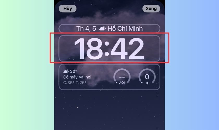 cách thay đổi màu sắc thời giờ bên trên màn hình hiển thị khóa iphone